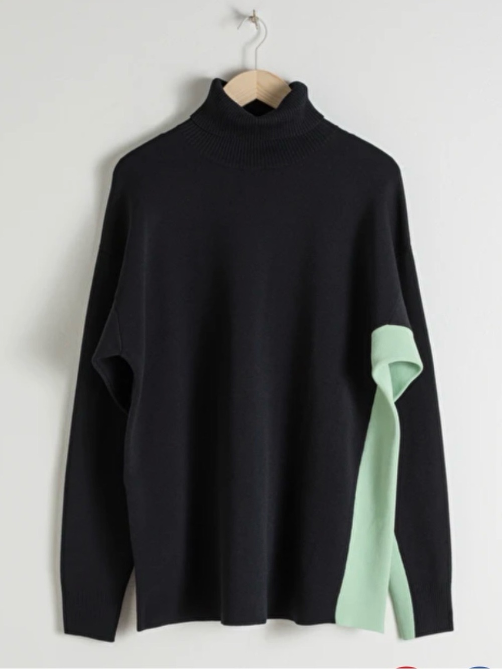 Oversized Navy Turtleneck Sweater with Mint Green Accent